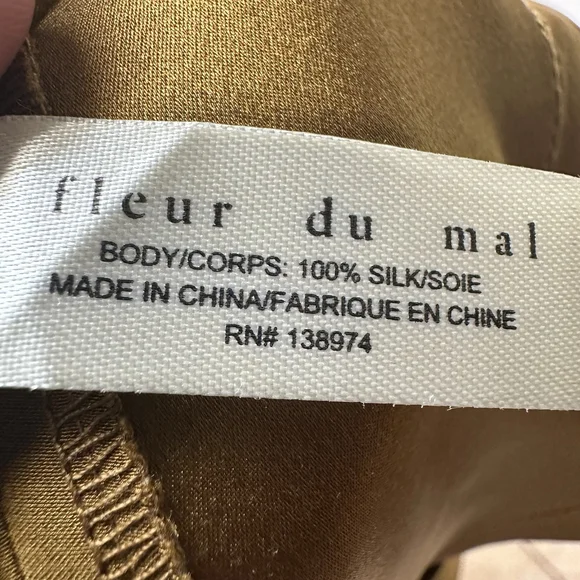 Fleur Du Mal Brown Yellow Zipper Split Hem Pants Cargo 8 EUC LKNEW Silk $545 - Picture 7 of 7